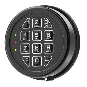 La Macaza electronic safe lock keypad front view showing durable chromium-zinc alloy protection.