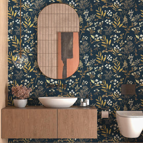 Laatse dark blue leaf wallpaper grid back enables precise cuts