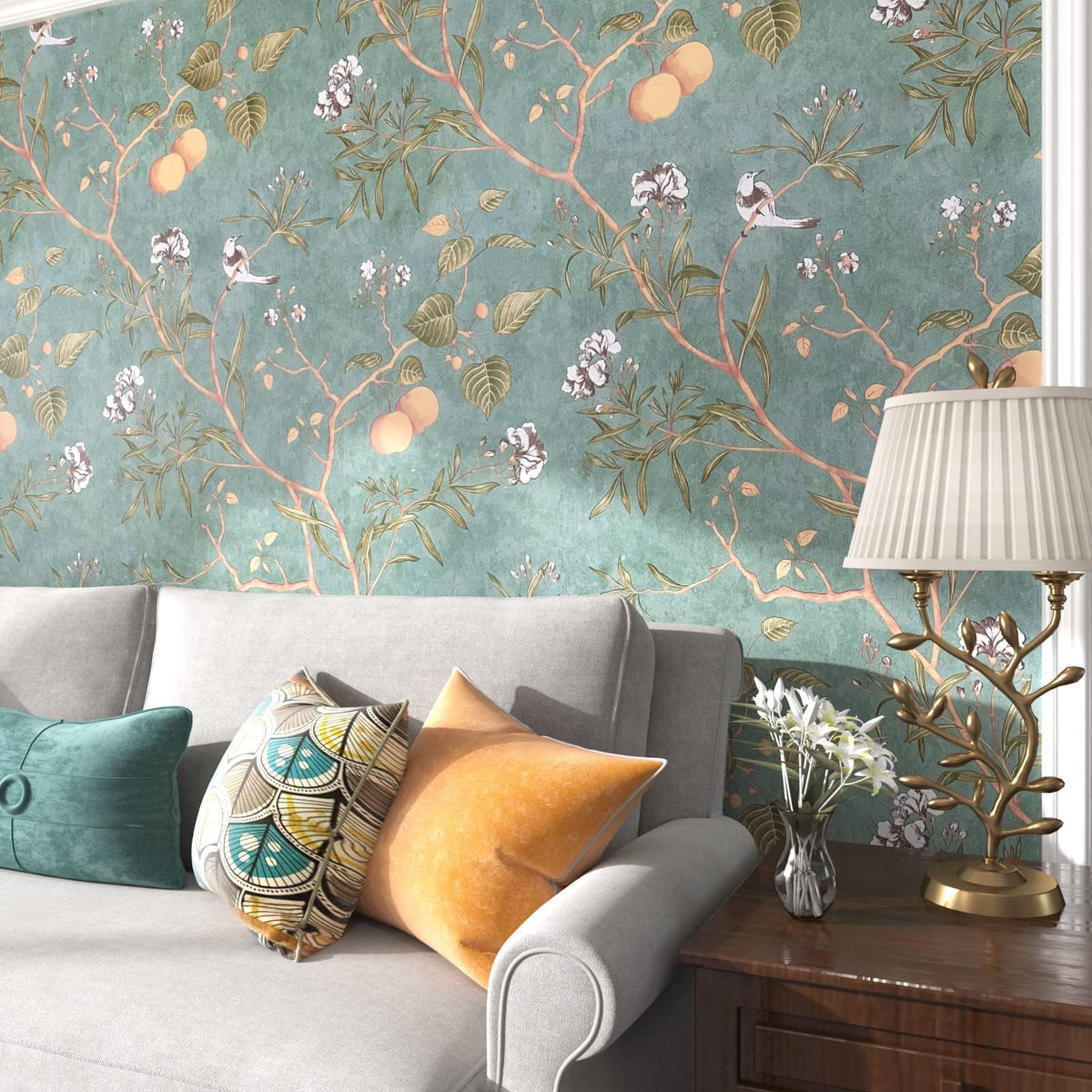 Laatse bird floral pattern closeup highlighting vintage charm and print detail