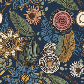 Laatse blue boho wallpaper roll adds stylish floral charm to walls.