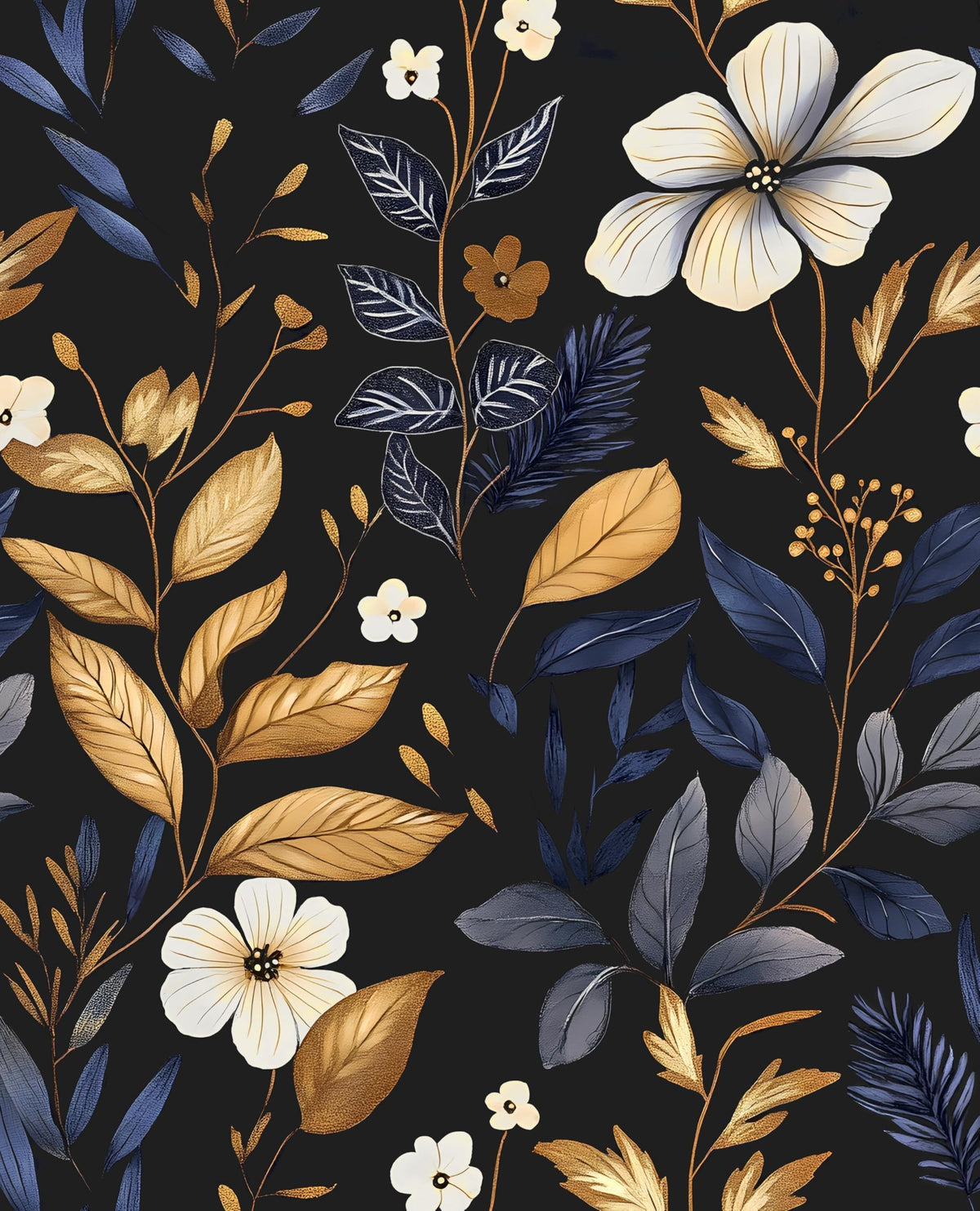 Laatse blue gold leaf wallpaper roll with bold floral design for a bedroom refresh.