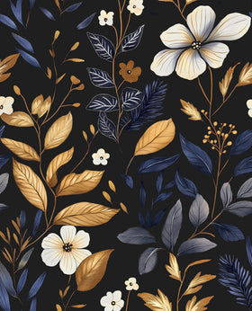 Laatse blue gold leaf wallpaper roll with bold floral design for a bedroom refresh.