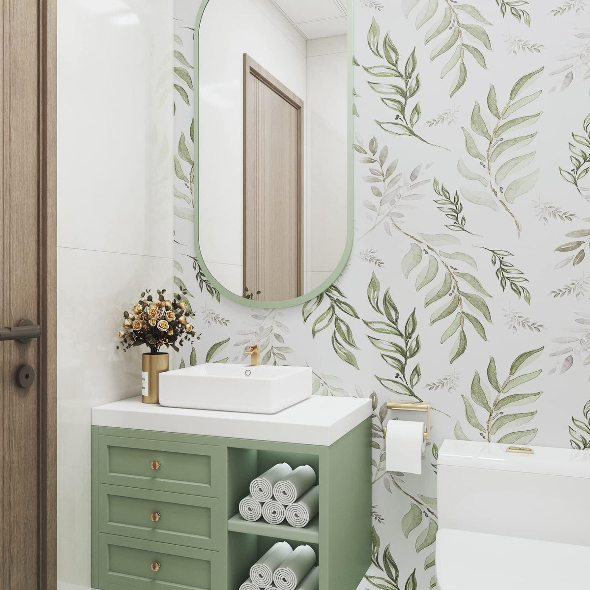 Laatse Green Leaf cabinet face offers durable, removable styling for updates