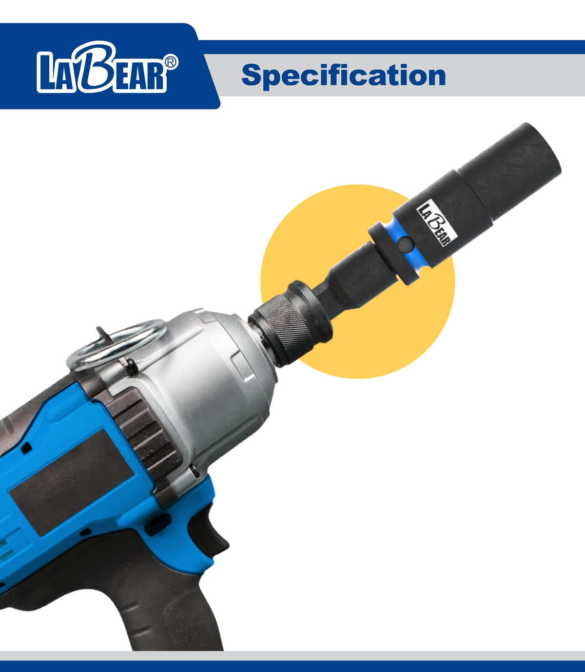 LABEAR compatible with 7/16 hex drivers for versatile impact use.