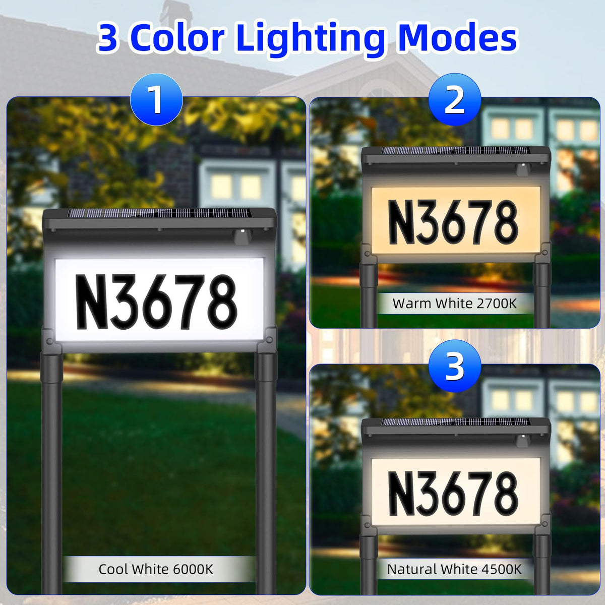 Lacasa address sign double-sided LED numbers lit for daytime and night.