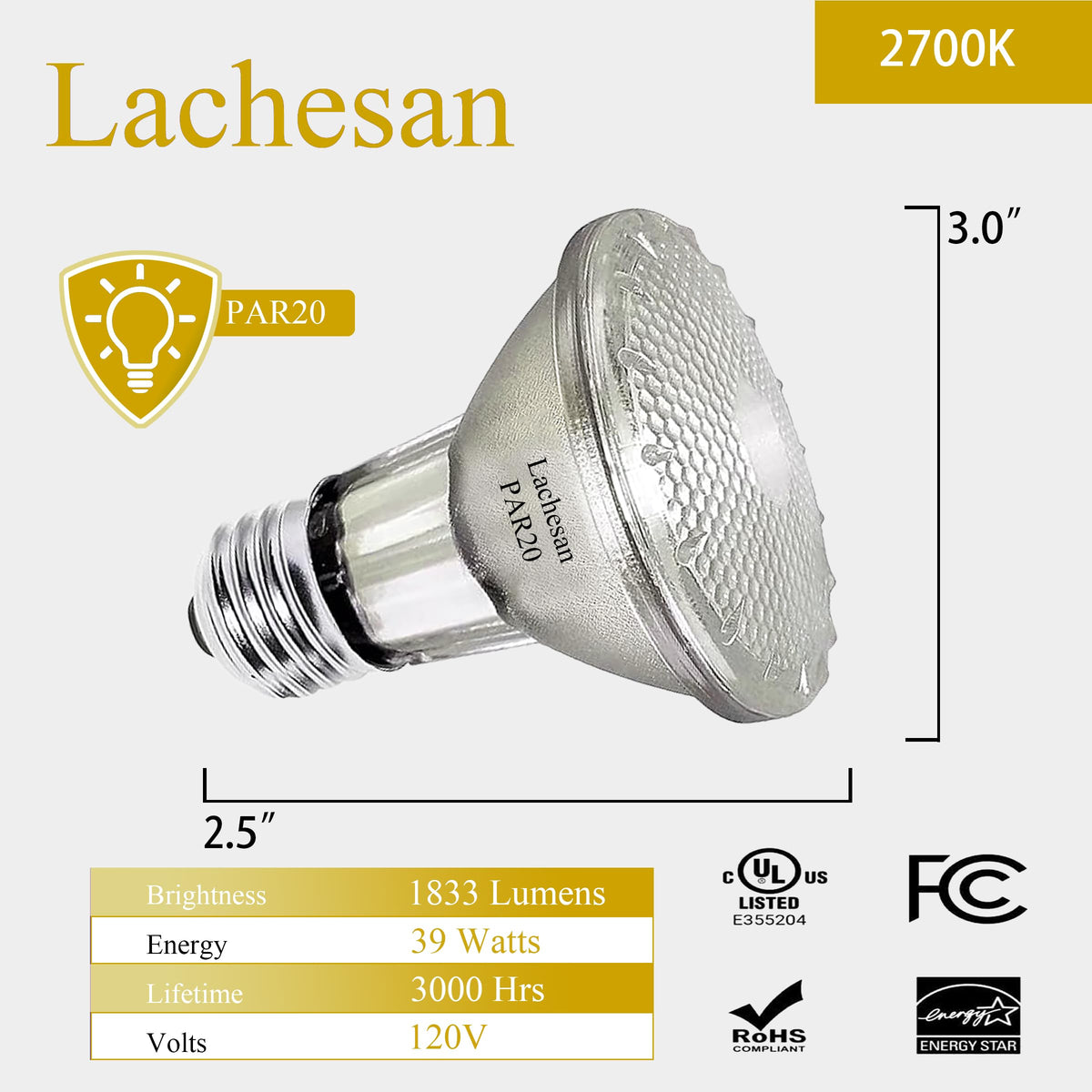 Lachesan indoor recessed light bulb for compatible ceiling fixtures.