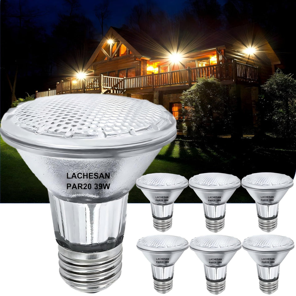 Lachesan PAR20 flood bulb with 2700K warm white for indoor accent lighting.