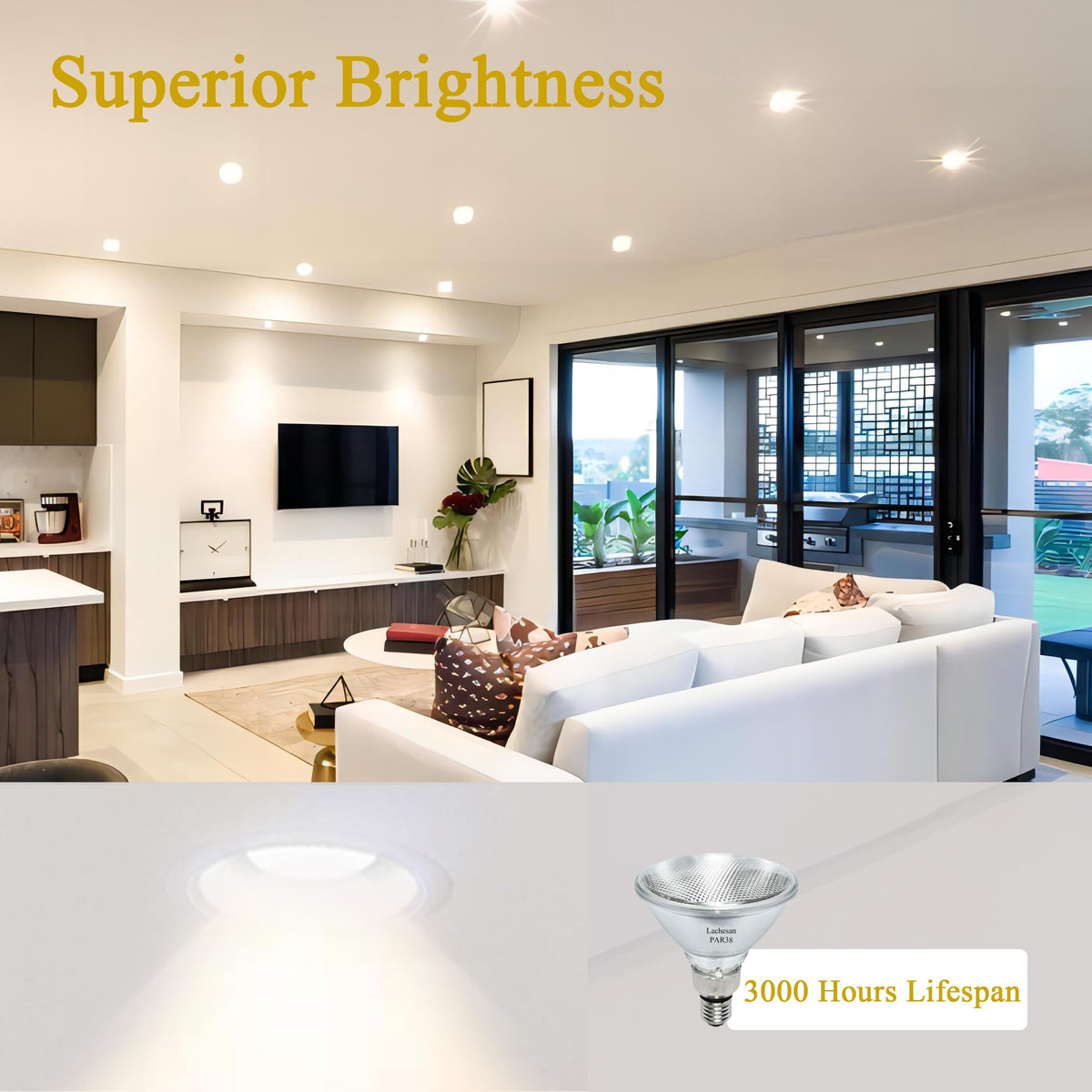 Lachesan PAR38 bulb warm 2700K glow for cozy indoor and outdoor spaces.
