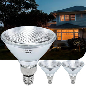 Lachesan PAR38 bulb emits warm light ideal for living spaces.