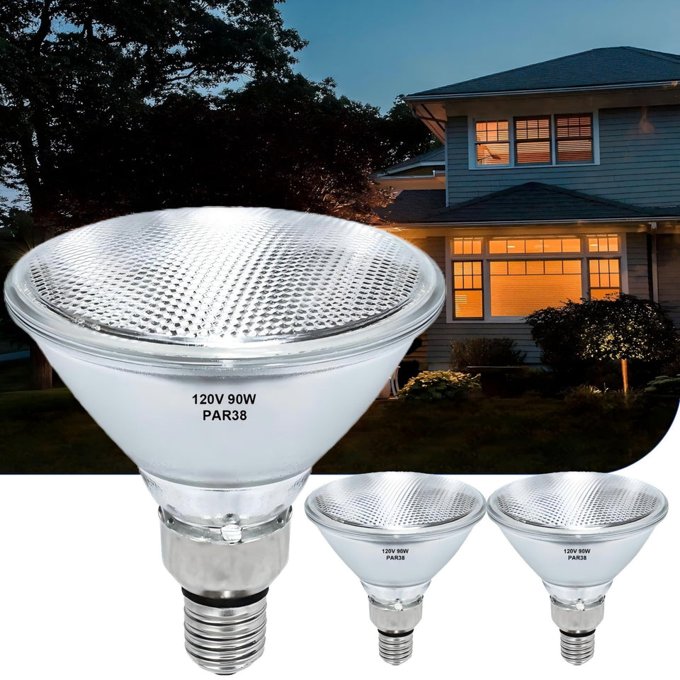 Lachesan PAR38 bulb emits warm light ideal for living spaces.