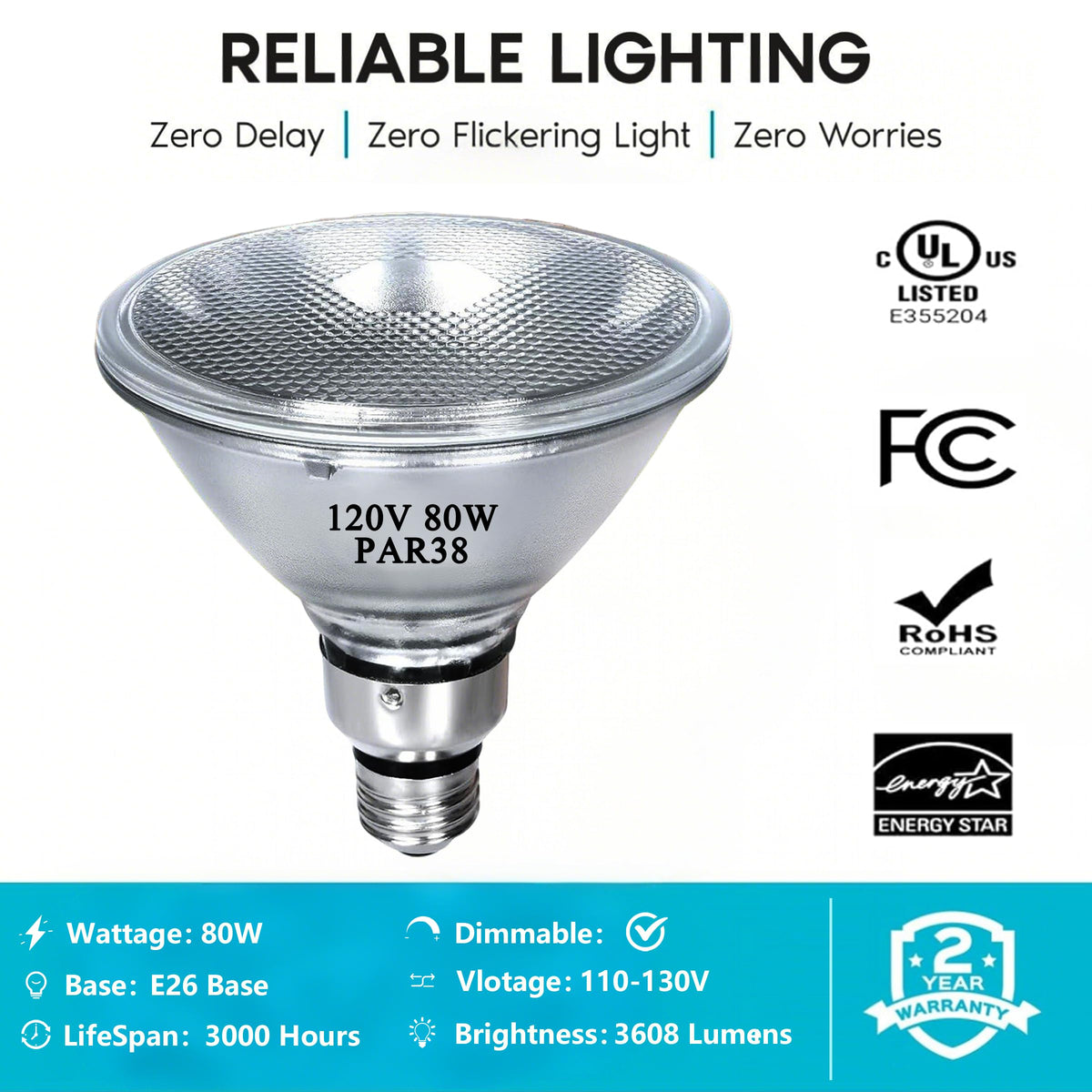 Lachesan PAR38 with E26 base fits most fixtures for easy upgrade.