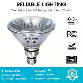 Lachesan PAR38 with E26 base fits most fixtures for easy upgrade.