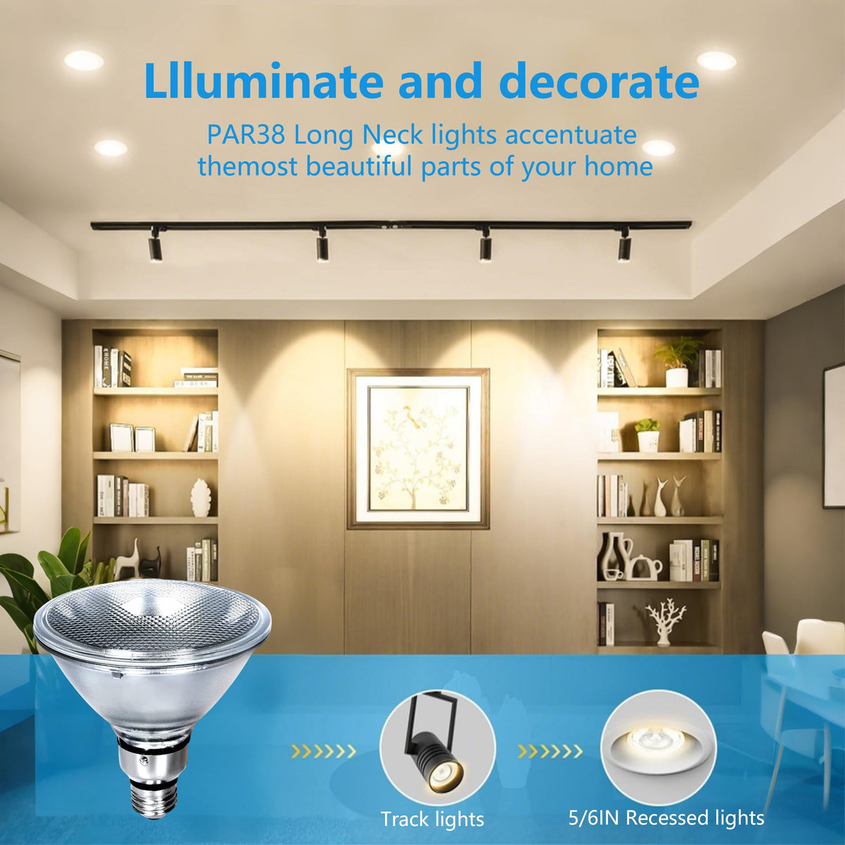 Lachesan PAR38 warm white 2700K creates cozy ambience for living areas and galleries.