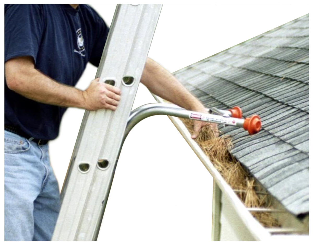 Ladder-Max ladder stabilizer enables secure roof placement with enhanced stability.