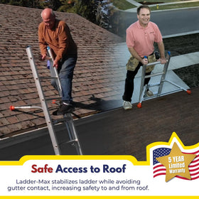 Ladder-Max standoff with non-marring tips protects gutters during use.