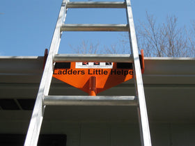 Ladder's Little Helper easy attachment allows quick setup for gutter work.