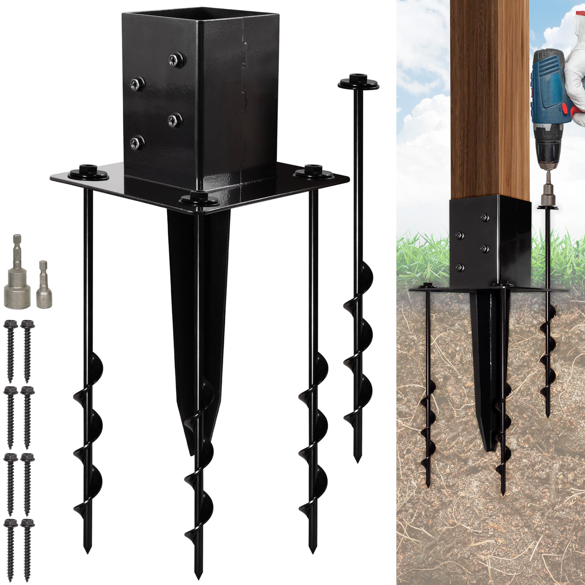 LADECH 16-inch no-dig ground spike post anchor securing outdoor posts