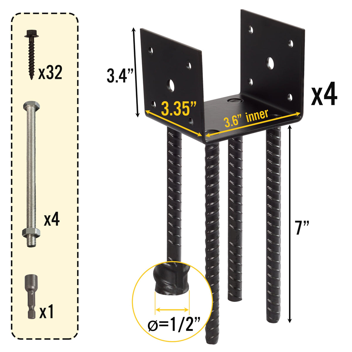 LADECH anchor rods 1/2in x 7in securing base to concrete.