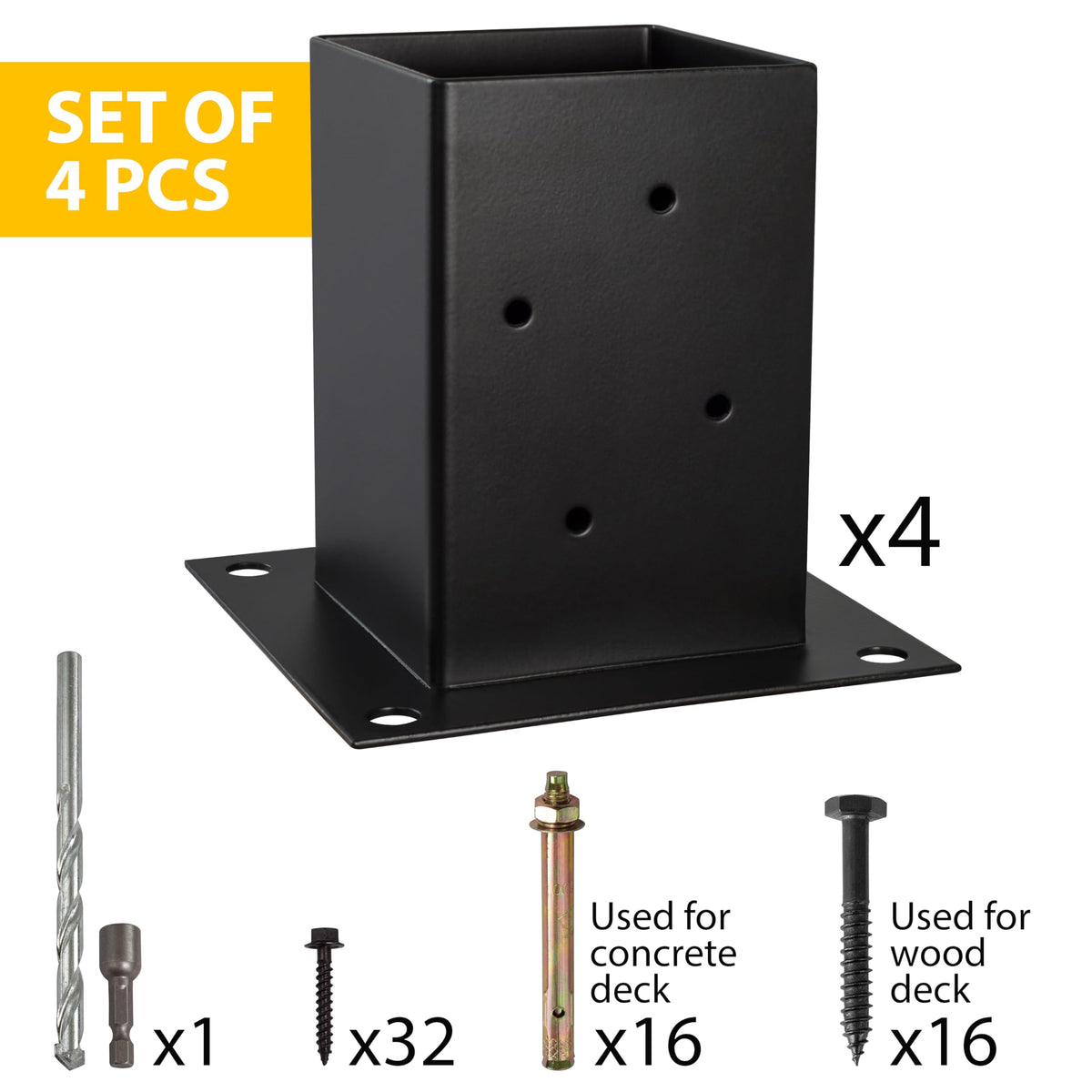 LADECH 4x4 base is made from black powder-coated steel for weather resistance.