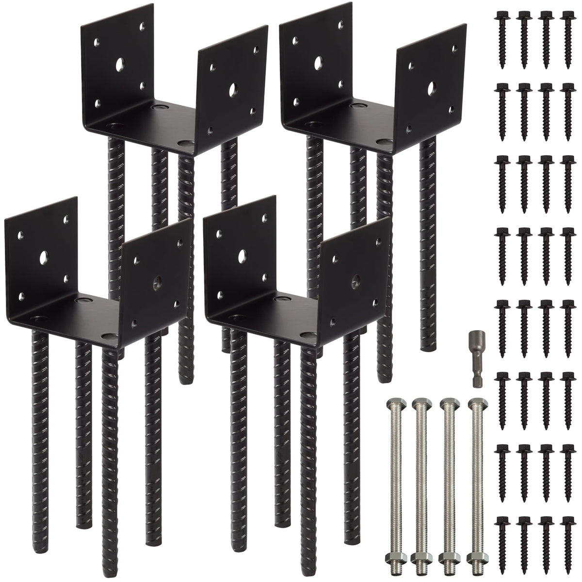 LADECH Fence Post Holder ground spike shown with a 4x4 base for outdoor corners.