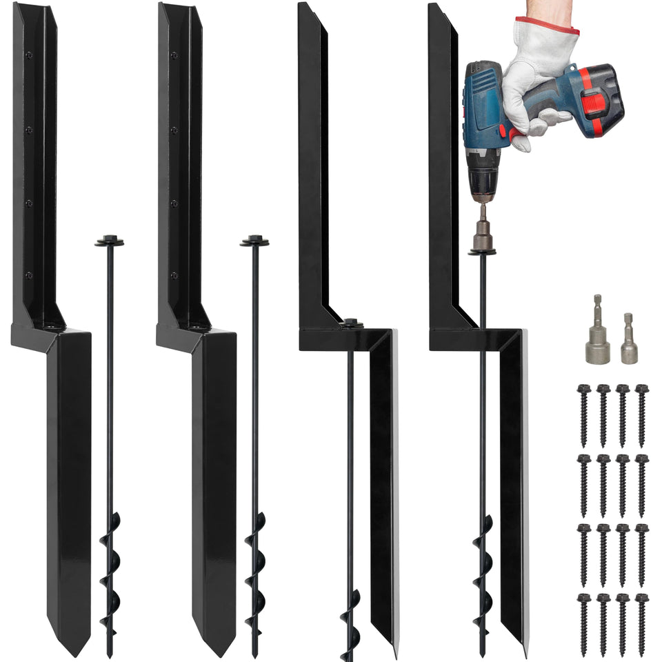 LADECH heavy-duty fence post repair stakes reinforce a post in the ground