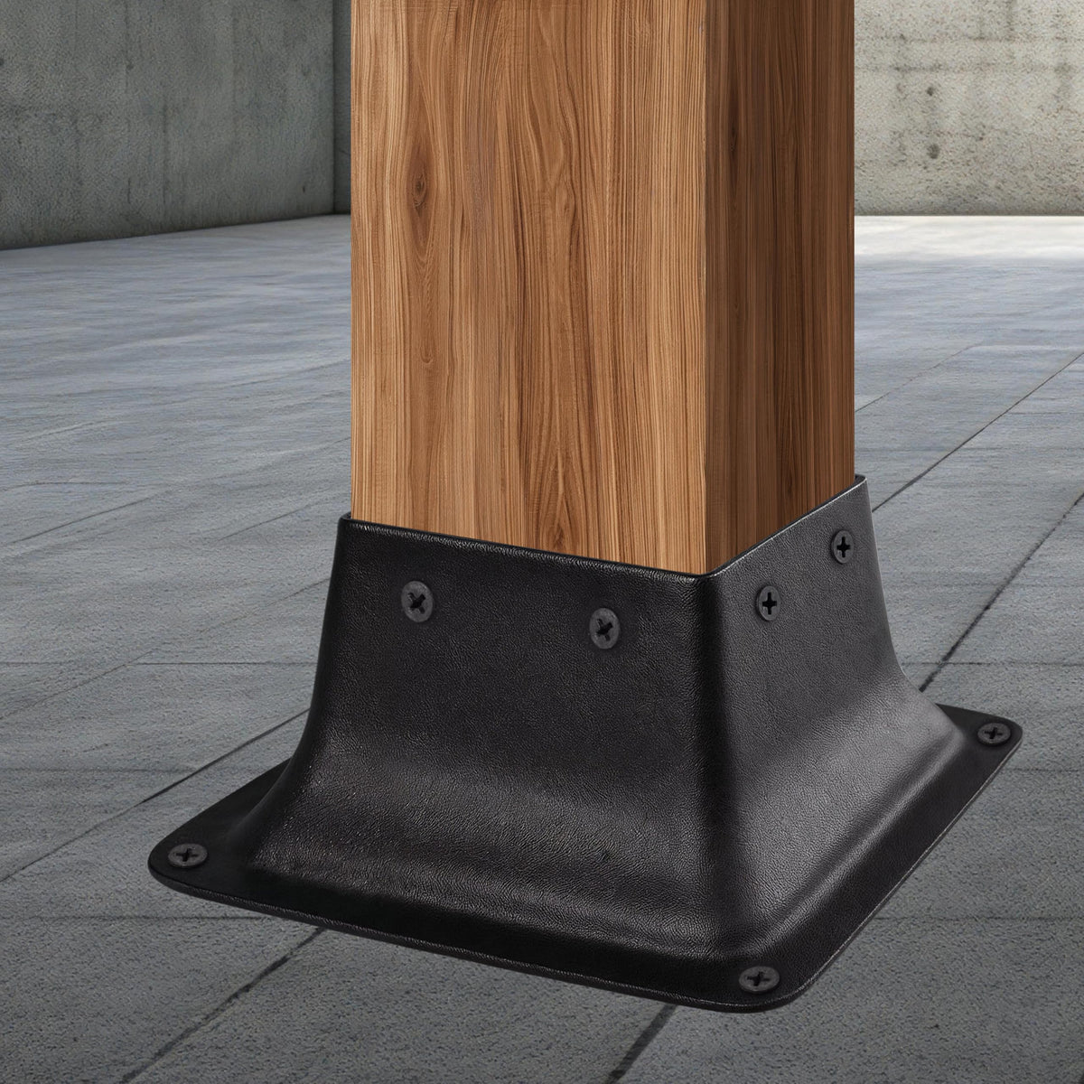 Easy installation-ready LADECH post base in black for wood posts