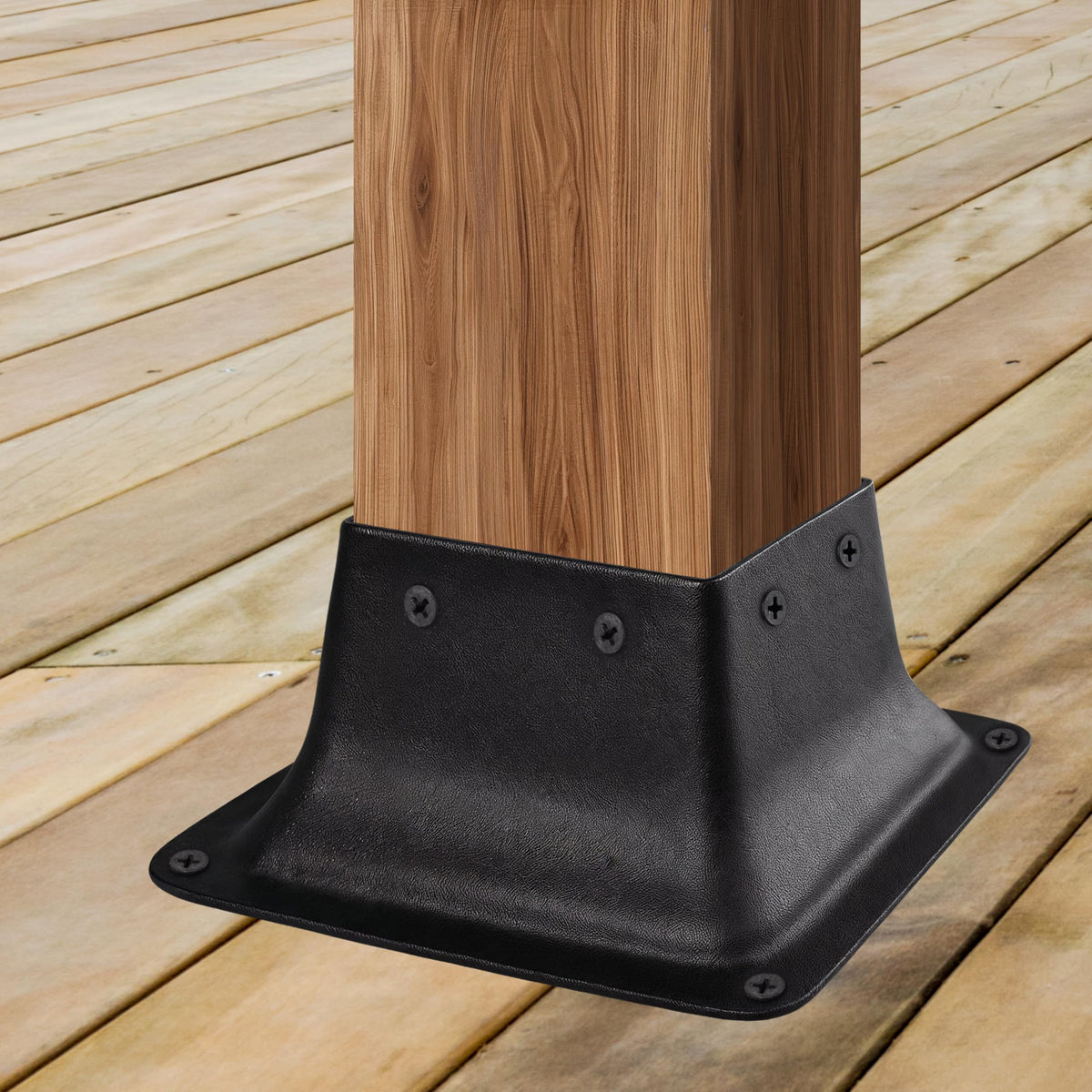 Outdoor 4x4 post base in black for versatile deck applications
