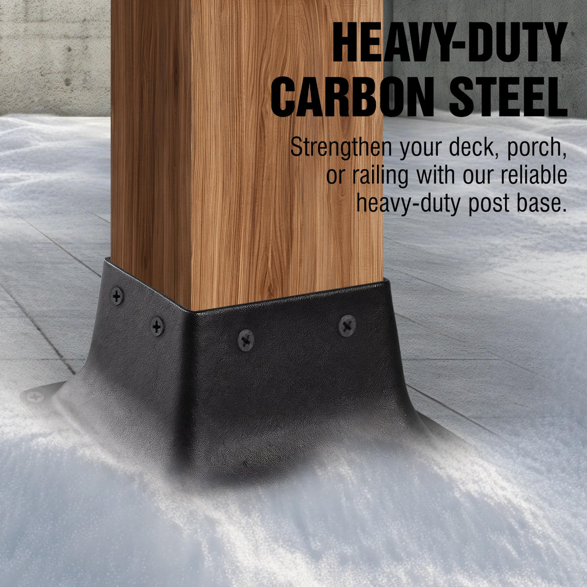 LADECH porch handrail post base securing a post with a neat finish.