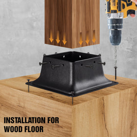 Porch railing post base in black provides sturdy outdoor support