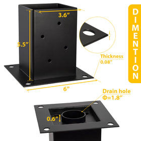 LADECH post anchor base with bottom drainage hole reduces water buildup.