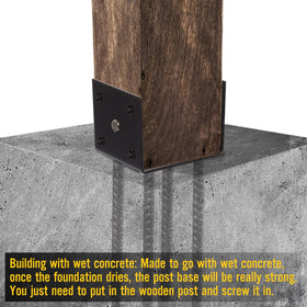 LADECH post-base anchor in a concrete deck shows steel with black powder coating.