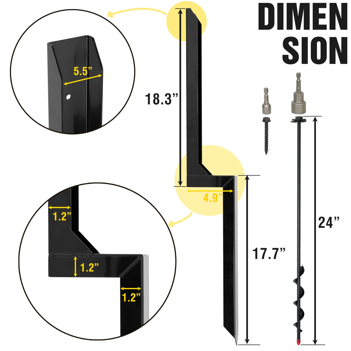 LADECH U-shaped steel component for durable fence post repairs