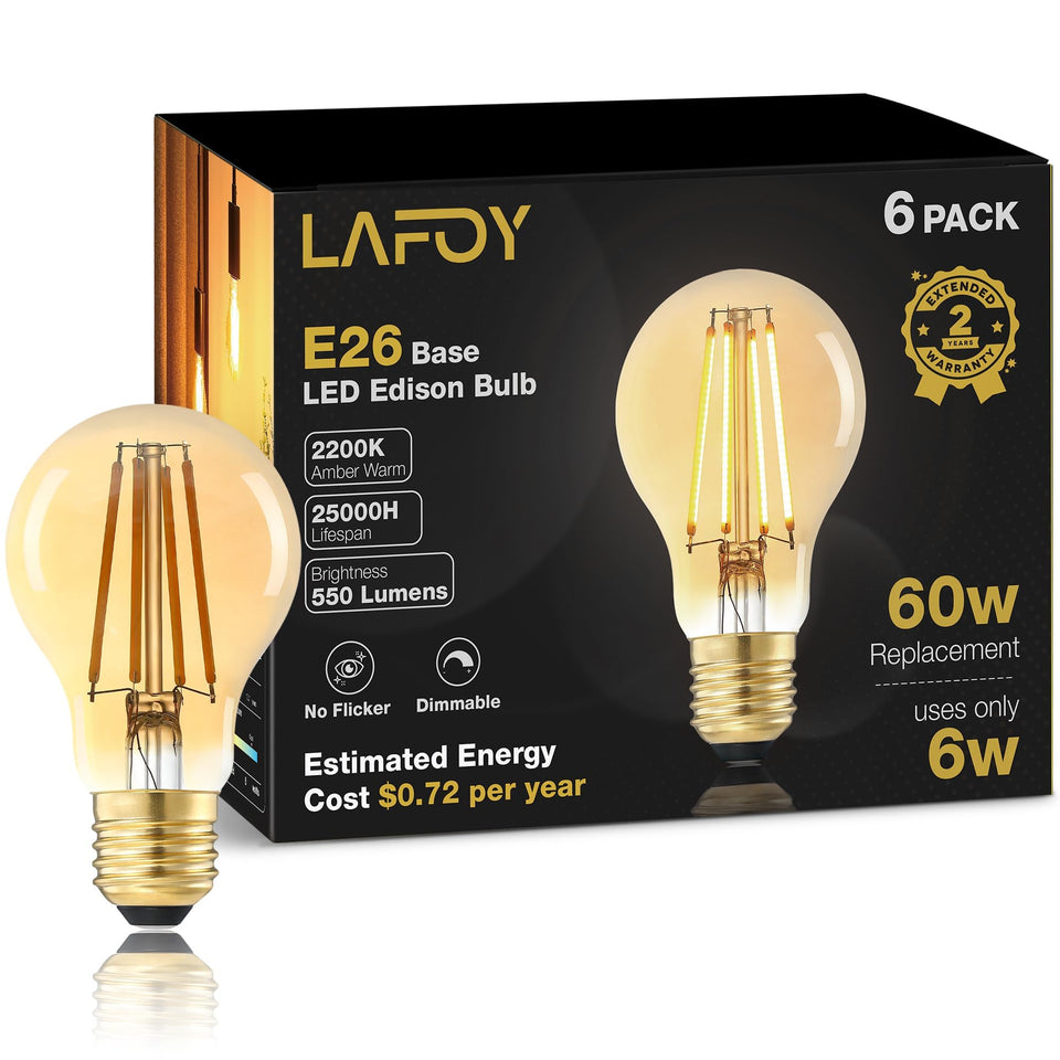 Lafoy A19 amber glow bulb offers warm 550 lumens for cozy rooms