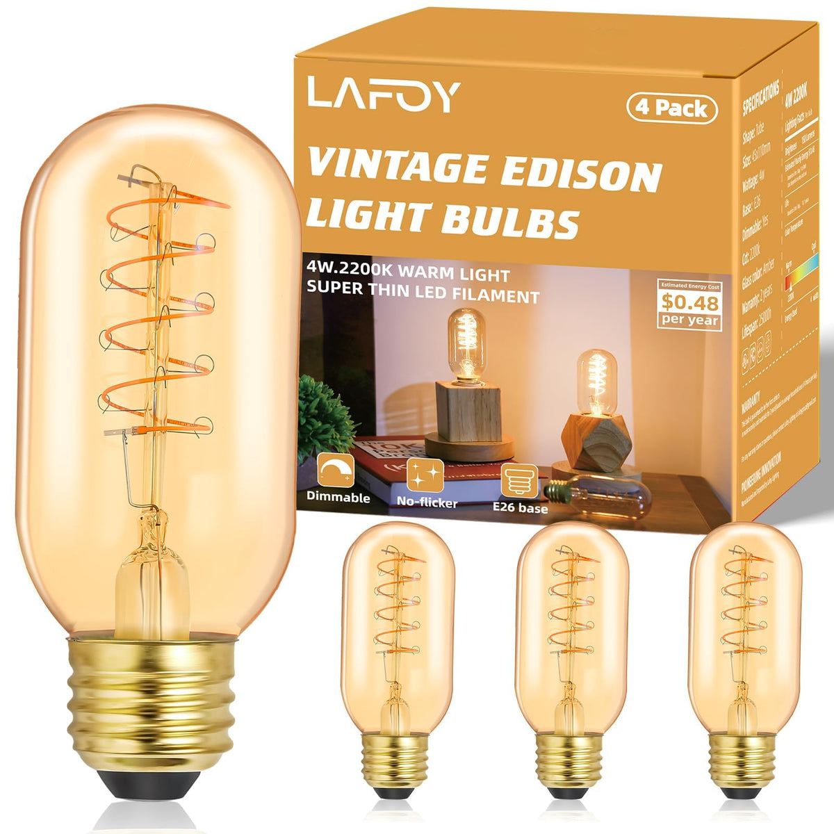 Lafoy Vintage Edison LED Bulb in warm dining room setting with 25W-equivalent glow
