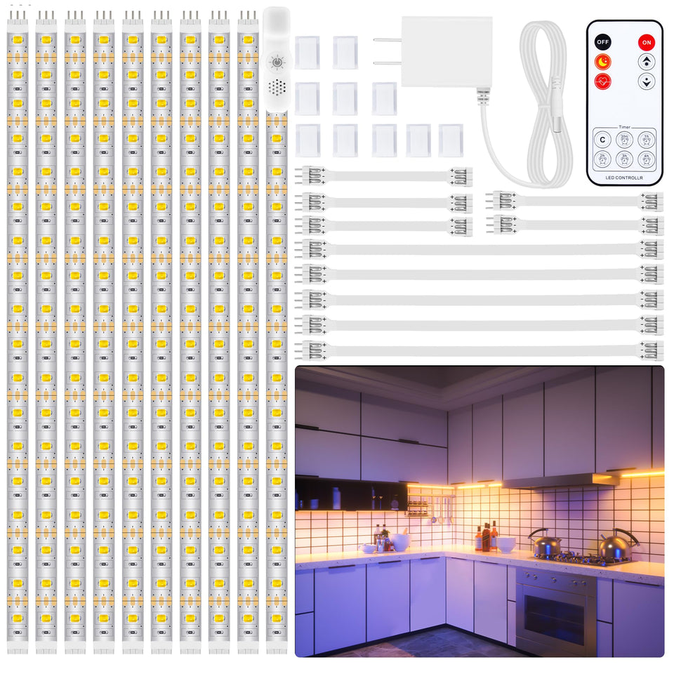 LAFULIT under-cabinet lights kit installed under a cabinet for bright task lighting.