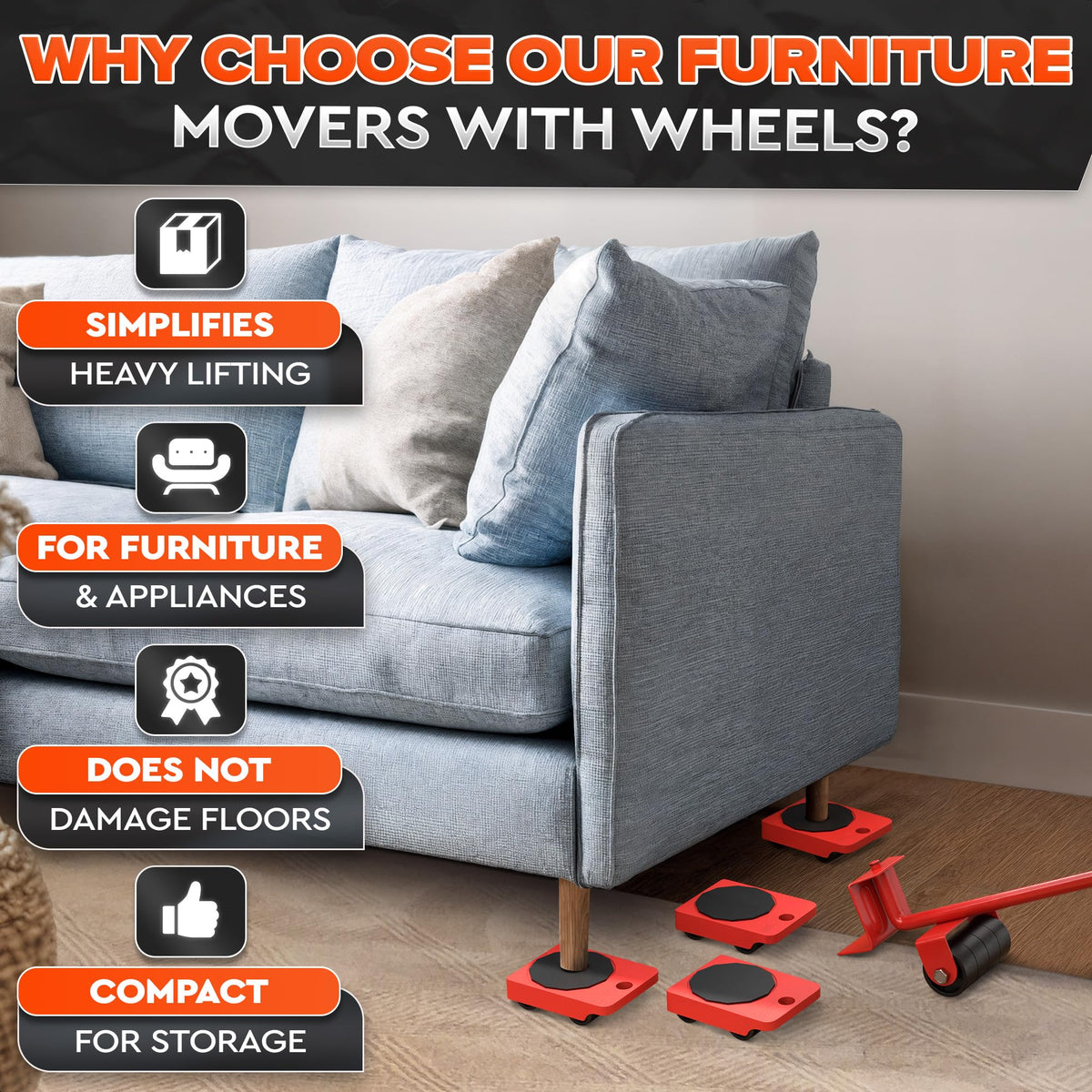 Lagarto floor protection with soft pads guards hard floors.