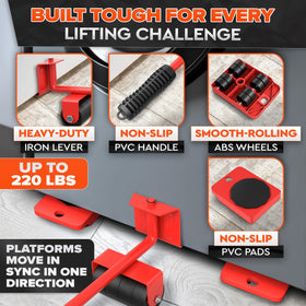 Lagarto lift tool slides under corners for stable lifting.