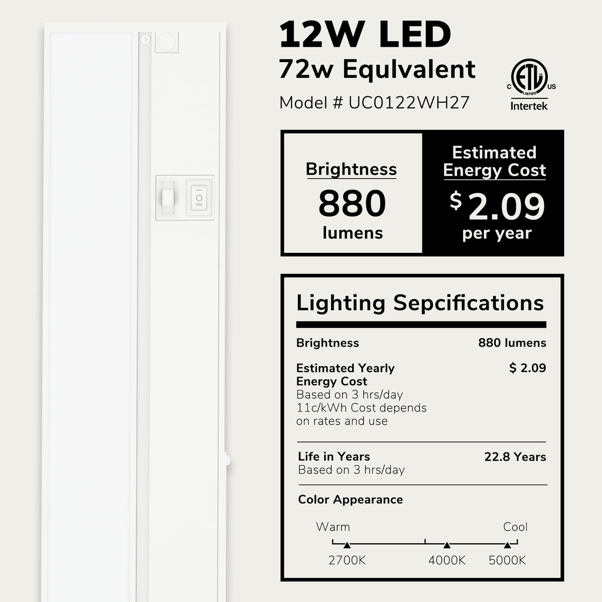 LAGOM Halo 22-inch dimmable light bar provides task-ready illumination along the counter.