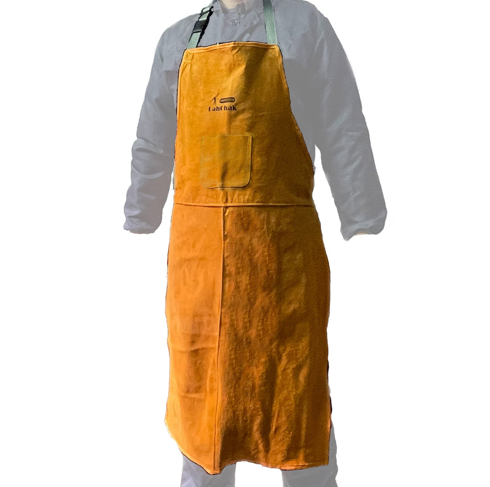 LahChak Leather Work Shop Apron front view, durable protection for welding and crafting.
