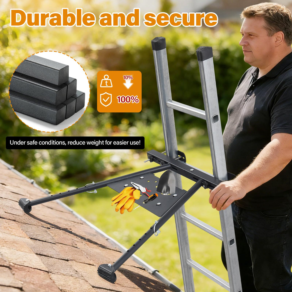 LAIDER HEROS non-slip feet securely grip roof edges for safer gutter work.