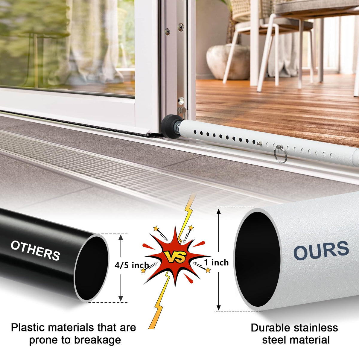 LAIDER HEROS security bar extended length demonstrates 17.5 to 50 inch adjustability.