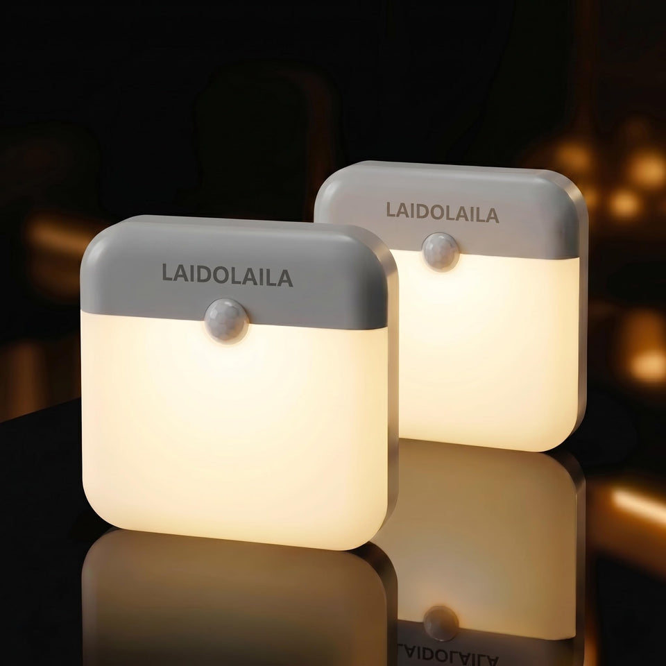 LAIDOLAILA magnetic night light 2-pack mounted on a cabin wall for easy access.