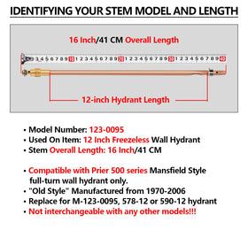 LAIKOU 123-0095 stem assembly length 16in shows full-length design for freeze-proof models