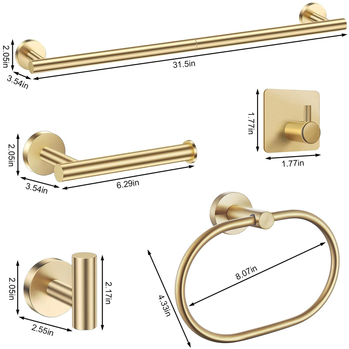 Laimew brushed gold bathroom accessories set delivers cohesive 7-piece styling.