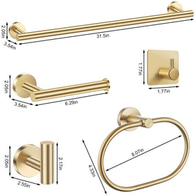 Laimew brushed gold bathroom accessories set delivers cohesive 7-piece styling.