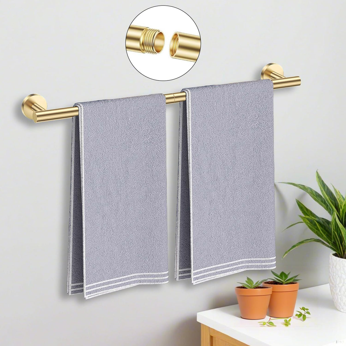 Laimew brushed gold hand towel holder keeps daily essentials within reach.