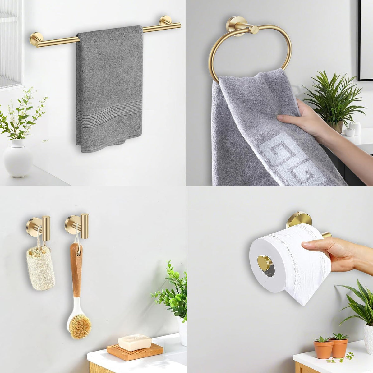 Laimew brushed gold multi-functional hook keeps coats and bags organized.