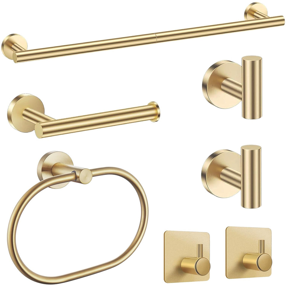 Laimew brushed gold towel bar 31-5in highlights towels with luxury.