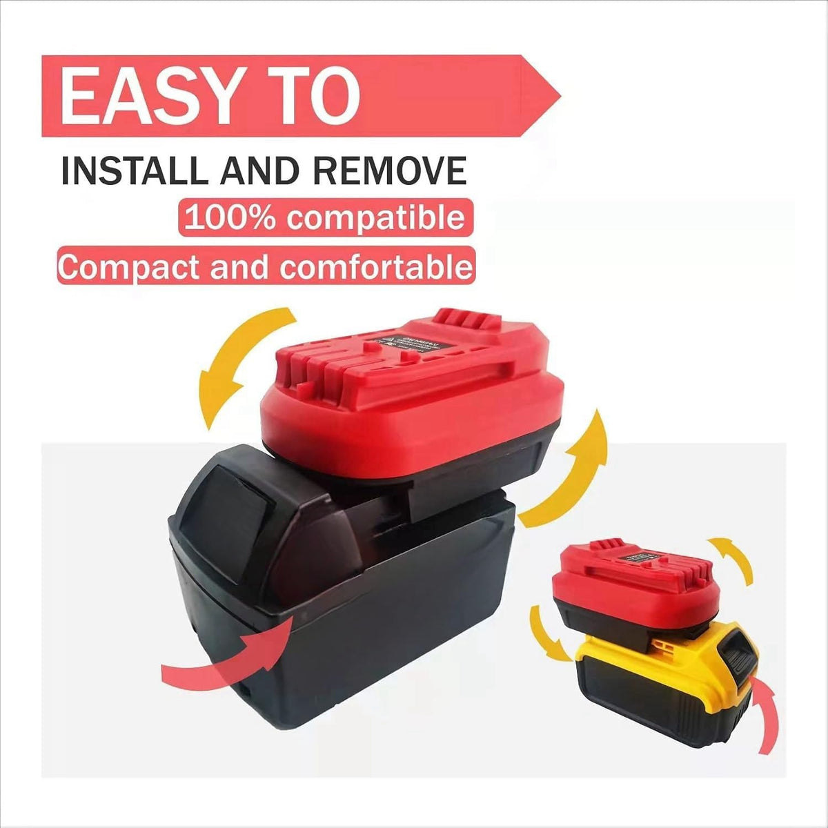 Laimiao DM18MAN adapter battery connection illustrates reliable power transfer.