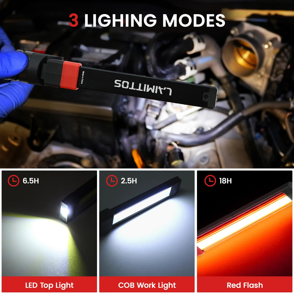 LAIMITTOS work light foldable design for compact storage in a toolbox.